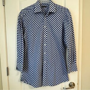 Bergdorf Goodman Blue And White Gingham Button Down Shirt Cotton Men’s L 42/16.5